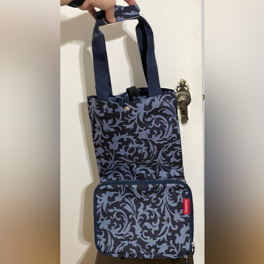 Navy Floral Tote Bag with Front Zip Pocket